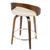 Lumisource Grotto Mid-Century Modern Counter Stool with Swivel in Walnut with Cream Faux Leather - Set of 2