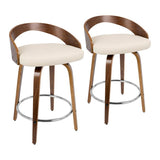 Lumisource Grotto Mid-Century Modern Counter Stool with Swivel in Walnut with Cream Faux Leather - Set of 2