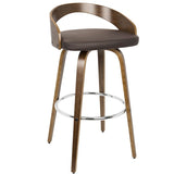 Lumisource Grotto Mid-century Modern Barstool w/Swivel in Walnut w/Brown Faux Leather - Set of 2