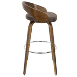 Lumisource Grotto Mid-century Modern Barstool w/Swivel in Walnut w/Brown Faux Leather - Set of 2
