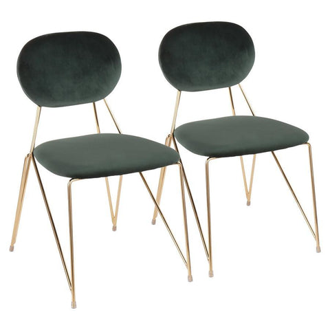 Lumisource Gwen Contemporary-Glam Chair in Gold Metal with Green Velvet - Set of 2