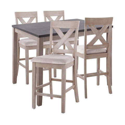 Lumisource Harper 5-Piece Contemporary Counter Set in Grey and Espresso Wood with Grey Fabric