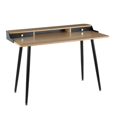 Lumisource Harvey Contemporary Desk in Black Steel and Natural and Black Wood with Nickel Accents