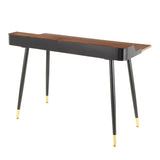 Lumisource Harvey Mid-Century Modern Desk in Black Metal and Walnut Wood with Gold Accent