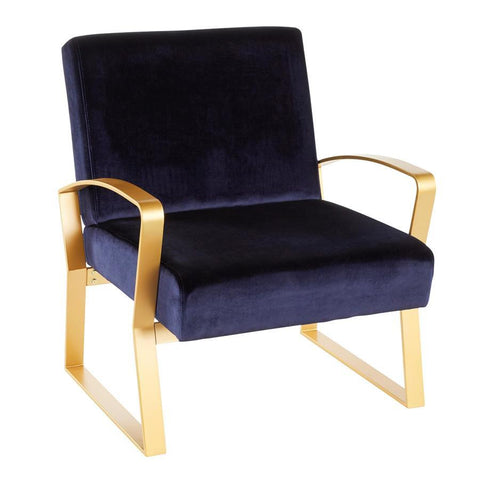 Lumisource Henley Contemporary/Glam Lounge Chair in Gold Metal with Royal Blue Velvet