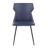 Lumisource Hex Contemporary Chair in Black Metal and Blue Faux Leather - Set of 2