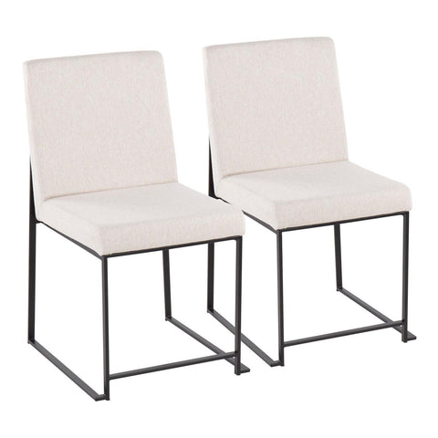 Lumisource High Back Fuji Contemporary Dining Chair in Black Steel and Beige Fabric - Set of 2