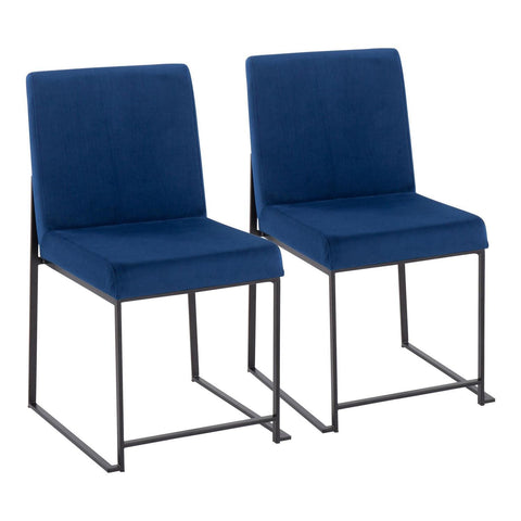 Lumisource High Back Fuji Contemporary Dining Chair in Black Steel and Blue Velvet - Set of 2
