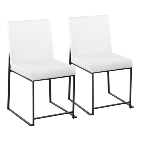 Lumisource High Back Fuji Contemporary Dining Chair in Black Steel and White Faux Leather - Set of 2