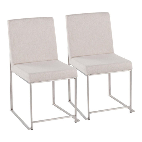 Lumisource High Back Fuji Contemporary Dining Chair in Brushed Stainless Steel and Beige Fabric - Set of 2