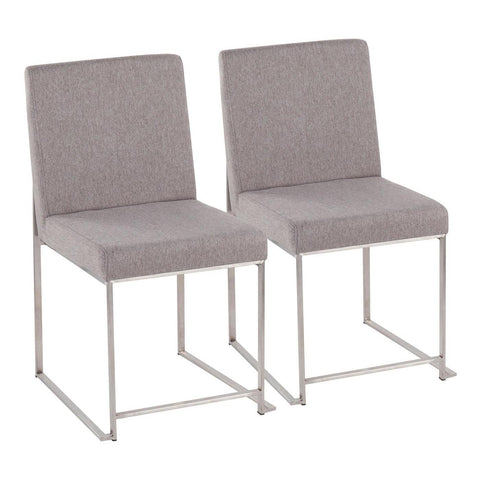 Lumisource High Back Fuji Contemporary Dining Chair in Brushed Stainless Steel and Light Grey Fabric - Set of 2
