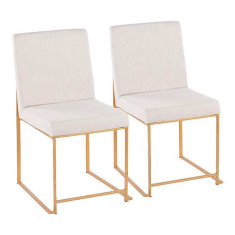 Lumisource High Back Fuji Contemporary Dining Chair in Gold Steel and Beige Fabric - Set of 2
