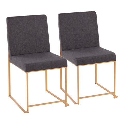 Lumisource High Back Fuji Contemporary Dining Chair in Gold Steel and Charcoal Fabric - Set of 2