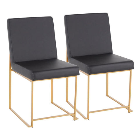 Lumisource High Back Fuji Contemporary Dining Chair in Gold and Black Faux Leather - Set of 2