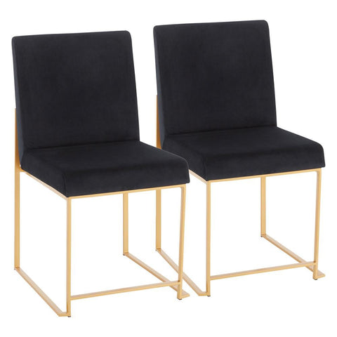 Lumisource High Back Fuji Contemporary Dining Chair in Gold and Black Velvet - Set of 2