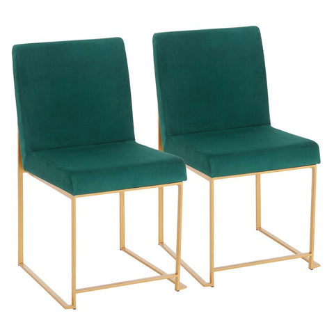 Lumisource High Back Fuji Contemporary Dining Chair in Gold and Green Velvet - Set of 2