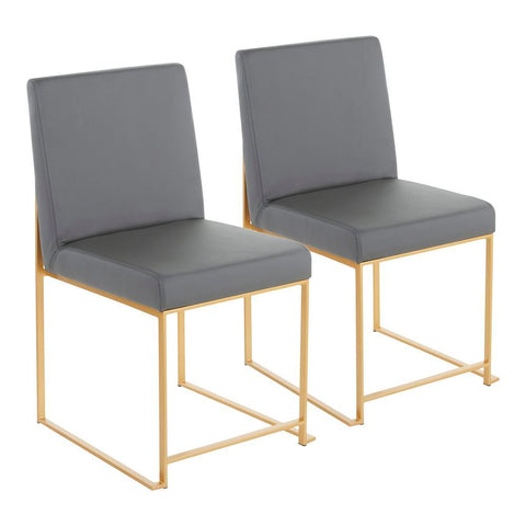 Lumisource High Back Fuji Contemporary Dining Chair in Gold and Grey Faux Leather - Set of 2