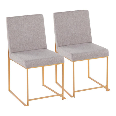 Lumisource High Back Fuji Contemporary Dining Chair in Gold and Light Grey Fabric - Set of 2