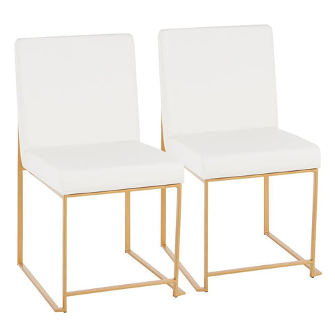 Lumisource High Back Fuji Contemporary Dining Chair in Gold and White Faux Leather - Set of 2
