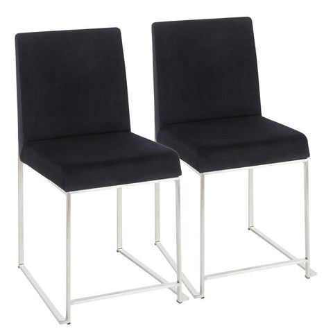 Lumisource High Back Fuji Contemporary Dining Chair in Stainless Steel and Black Velvet - Set of 2