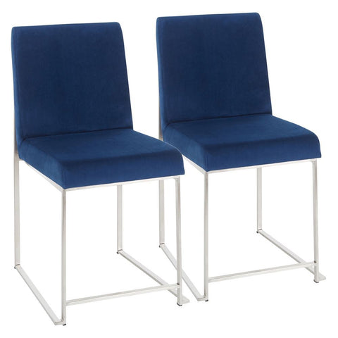 Lumisource High Back Fuji Contemporary Dining Chair in Stainless Steel and Blue Velvet - Set of 2