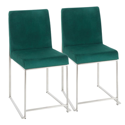 Lumisource High Back Fuji Contemporary Dining Chair in Stainless Steel and Green Velvet - Set of 2