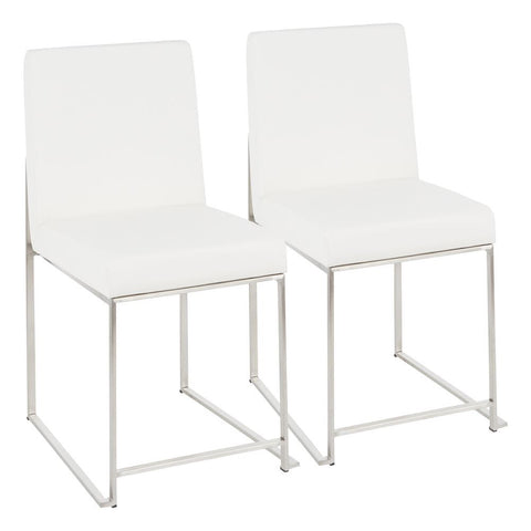 Lumisource High Back Fuji Contemporary Dining Chair in Stainless Steel and White Faux Leather - Set of 2