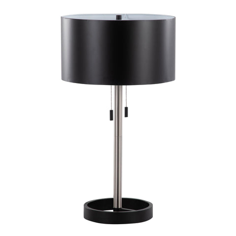 Lumisource Hilton Contemporary Floor Lamp in Nickel with Black Metal Shade