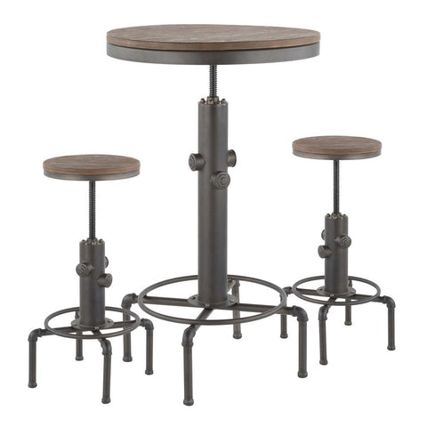 Lumisource Hydra Industrial Bar Set in Antique Metal and Brown Wood-Pressed Grain Bamboo