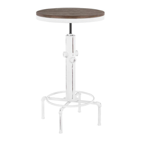 Lumisource Hydra Industrial Bar Table in Vintage White Metal and Brown Wood-Pressed Grain Bamboo