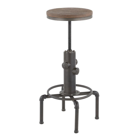 Lumisource Hydra Industrial Barstool in Vintage Antique Metal and Brown Wood-Pressed Grain Bamboo