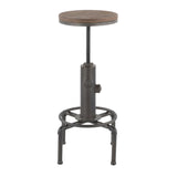 Lumisource Hydra Industrial Barstool in Vintage Antique Metal and Brown Wood-Pressed Grain Bamboo