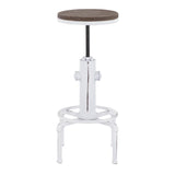 Lumisource Hydra Industrial Barstool in Vintage White Metal and Brown Wood-Pressed Grain Bamboo