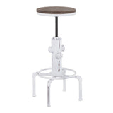Lumisource Hydra Industrial Barstool in Vintage White Metal and Brown Wood-Pressed Grain Bamboo