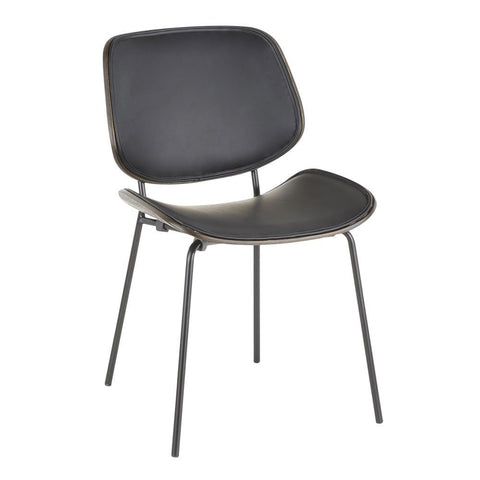 Lumisource Industrial Lombardi Chair in Black Metal and Black Faux Leather with Dark Walnut Wood Accent