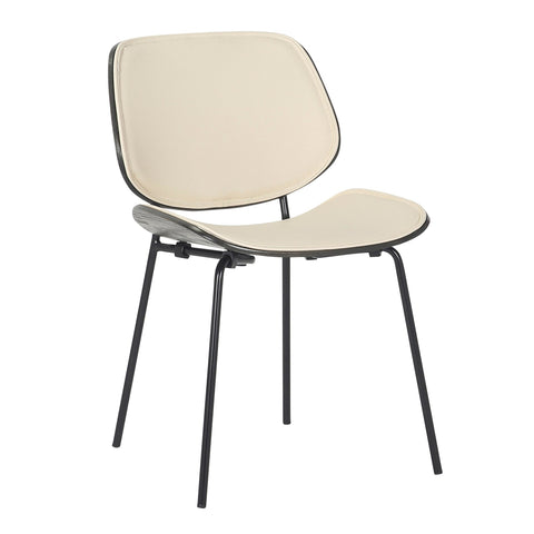 Lumisource Industrial Lombardi Chair in Black Metal and Cream Faux Leather with Dark Walnut Wood Accent