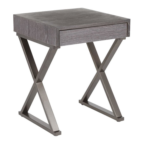 Lumisource Industrial Luster End Table in Antique Metal & Dark Grey Wood