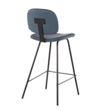Lumisource Industrial Nunzio Counter Stool in Black Metal and Blue Faux Leather - Set of 2
