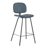 Lumisource Industrial Nunzio Counter Stool in Black Metal and Blue Faux Leather - Set of 2