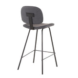 Lumisource Industrial Nunzio Counter Stool in Black Metal and Grey Faux Leather - Set of 2