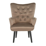 Lumisource Isabel Contemporary Accent Chair in Black Wooden Legs and Brown Satin Fabric