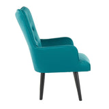 Lumisource Isabel Contemporary Accent Chair in Black Wooden Legs and Green Satin Fabric