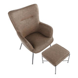 Lumisource Izzy Industrial Lounge Chair and Ottoman Set in Black Metal and Espresso Faux Leather