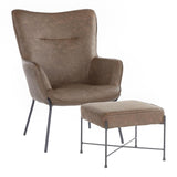 Lumisource Izzy Industrial Lounge Chair and Ottoman Set in Black Metal and Espresso Faux Leather