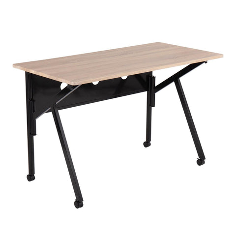 Lumisource K-Fold Contemporary Folding Desk in Black Steel and Natural Wood