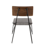 Lumisource Loft Mid-Century Modern Chair in Black Metal with Grey Fabric and Walnut Wood Accent - Set of 2