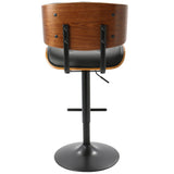 Lumisource Lombardi Mid-Century Modern Adjustable Barstool in Walnut with Black Faux Leather