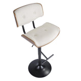 Lumisource Lombardi Mid-Century Modern Adjustable Barstool in Walnut with Cream Faux Leather