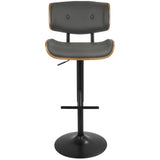 Lumisource Lombardi Mid-Century Modern Adjustable Barstool in Walnut with Grey Faux Leather