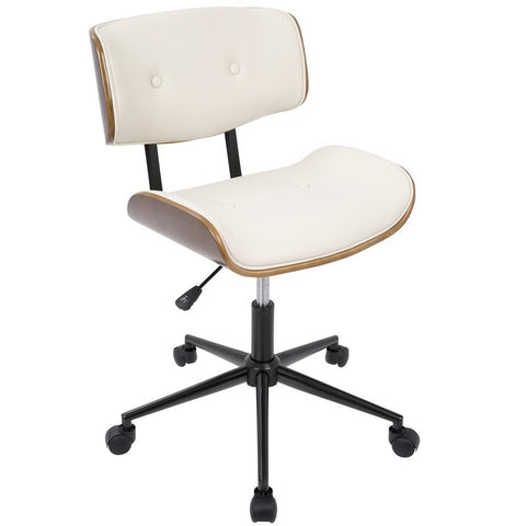 Lumisource Lombardi Mid-Century Modern Adjustable Office Chair with Swivel in Walnut and Cream